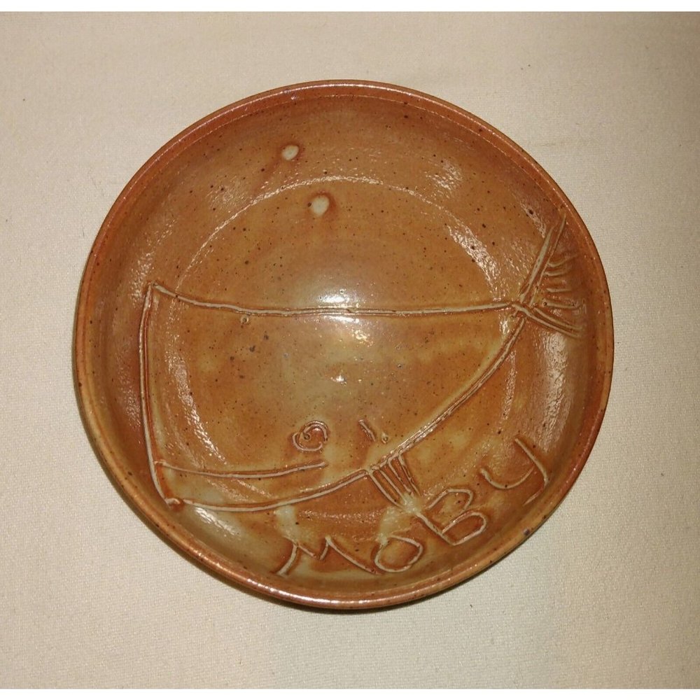 Bowl Handmade Clay Terracotta Brown Moby The Whale Signed Empty Bowls
